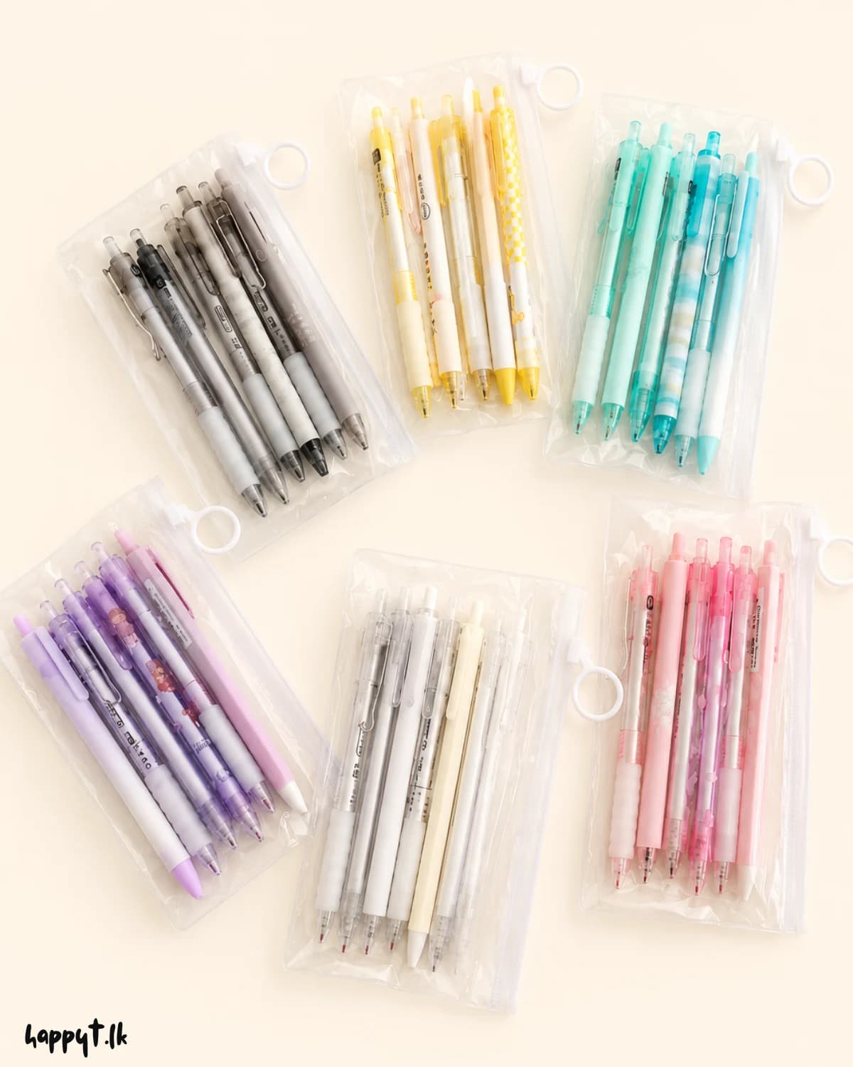 Cute black gel pen set - 6pcs